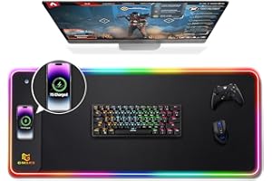 Gimars RGB Gaming Mouse Pad,15W Wireless Charging Mousepad with 10 Light Modes, Large Mousepad with Premium Smooth Surface, Non-Slip Mouse Mat for Gaming, Desk, PC,Office, 31.5x11.8x0.16inch