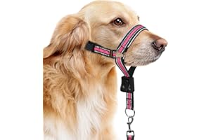 BARKLESS Soft Nylon Dog Head Collar for Large Medium Dog, Reflective Padding Head Halter for Training, Adjustable Muzzle Leash No Pulling, Jumping, Nose Leash Ideal for Walking (Pink, L)