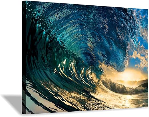 Amazon Com Ocean Waves Picture Art Print Sea Wave Sunset Artwork Painting On Canvas Wall Art For Living Rooms Office 36 X24 Posters Prints