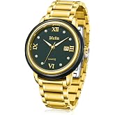 Diella Watches for Men, Casual for Men, Quartz Watches | Dial Inlaid with Jade and 8 Rhinestones Crown Set with Sapphires Genuine Japanese Quartz Movement, Date Luminous, Waterproof