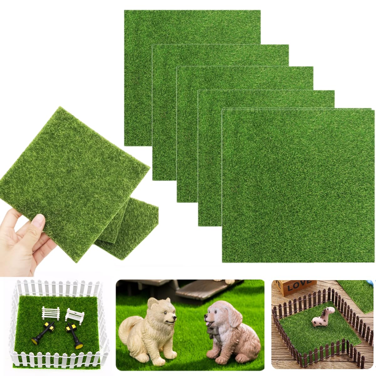 KARLOR Artificial Grass Set, 5 Pcs artificial grass for crafting miniature artificial grass carpet gnome artificial grass decoration for indoor outdoor micro landscape miniature garden 15x15cm