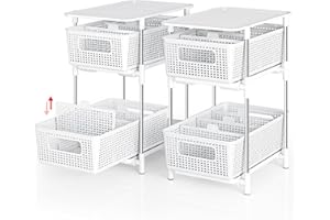 HIHEGD 3 Tiers Bathroom Storage Organizer, 2Pcs Stackable Medicine Cabinet Organizer Under Sink Organizers and Storage, Pull 