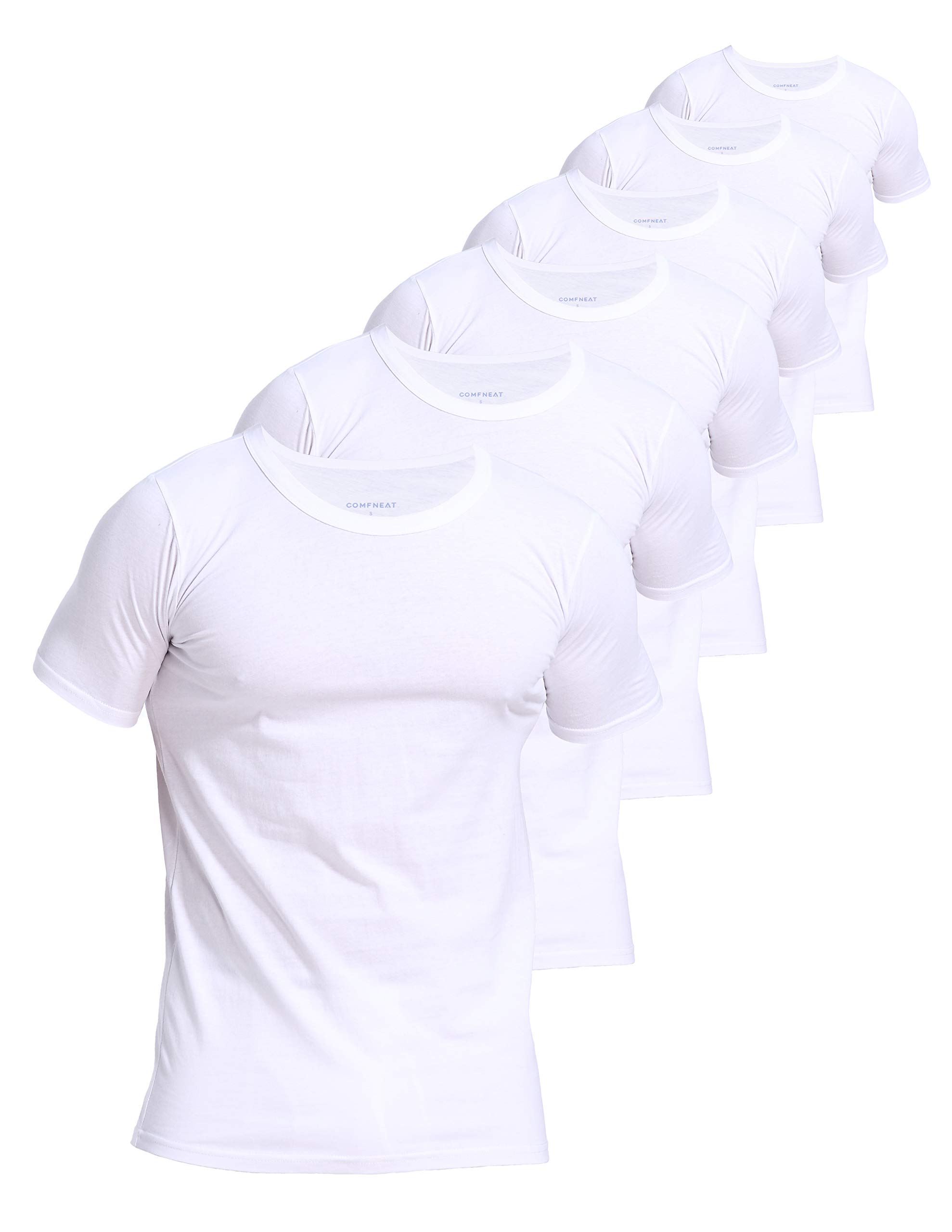 Comfneat Herren 6-Pack 100% Baumwolle Unterhemden, Weiß, L