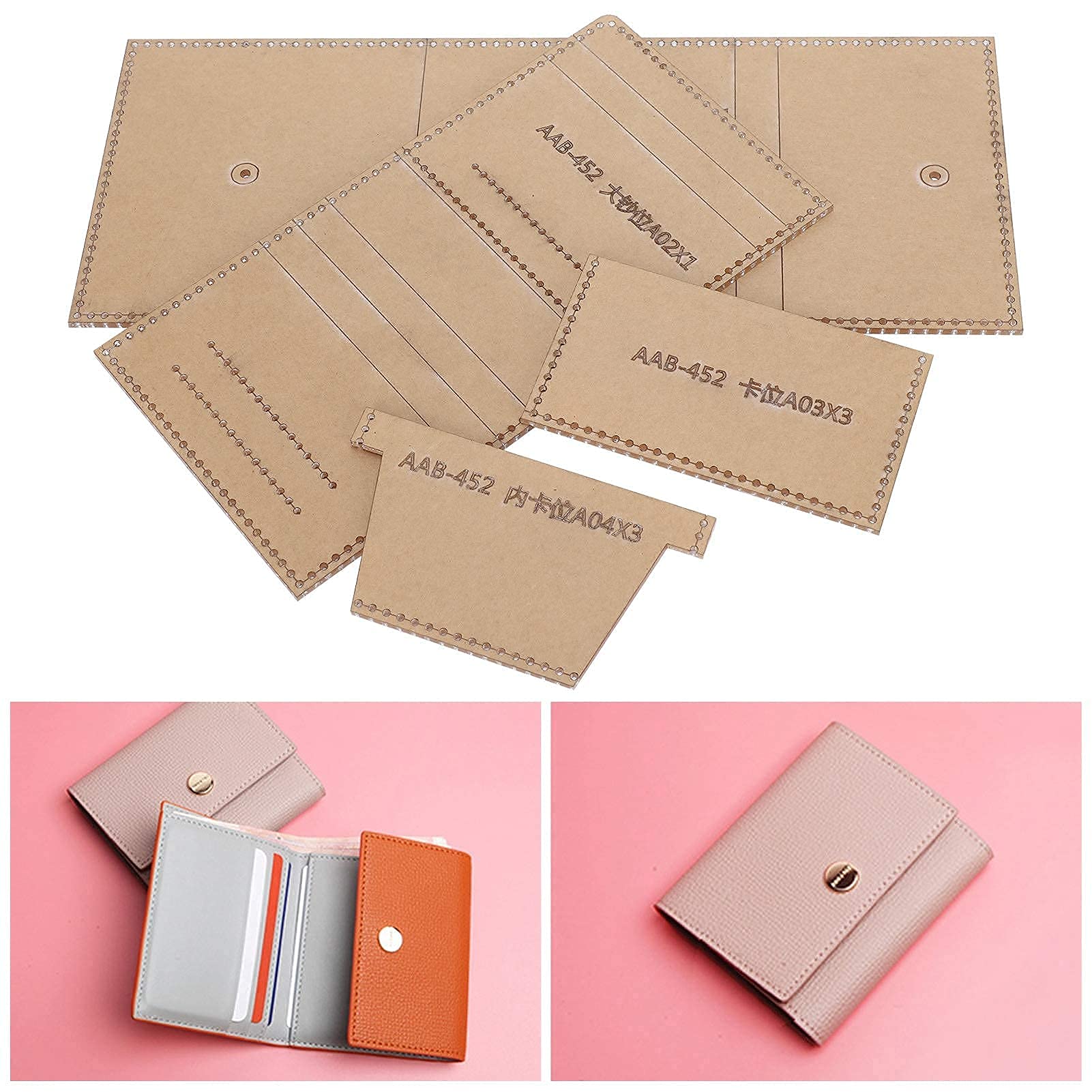Short Wallet Acrylic Stencil Clear Acrylic Leather Pattern Leather Templates for DIY Hand‑Made Craft Making Handcraft Tools
