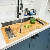 [2024 UPGRADE] Hifybaty Over The Sink Cutting Board - Expandable Cutting Board Over Sink, Bamboo Cutting Boards with Juice Groove, Kitchen Sink Cutting Board