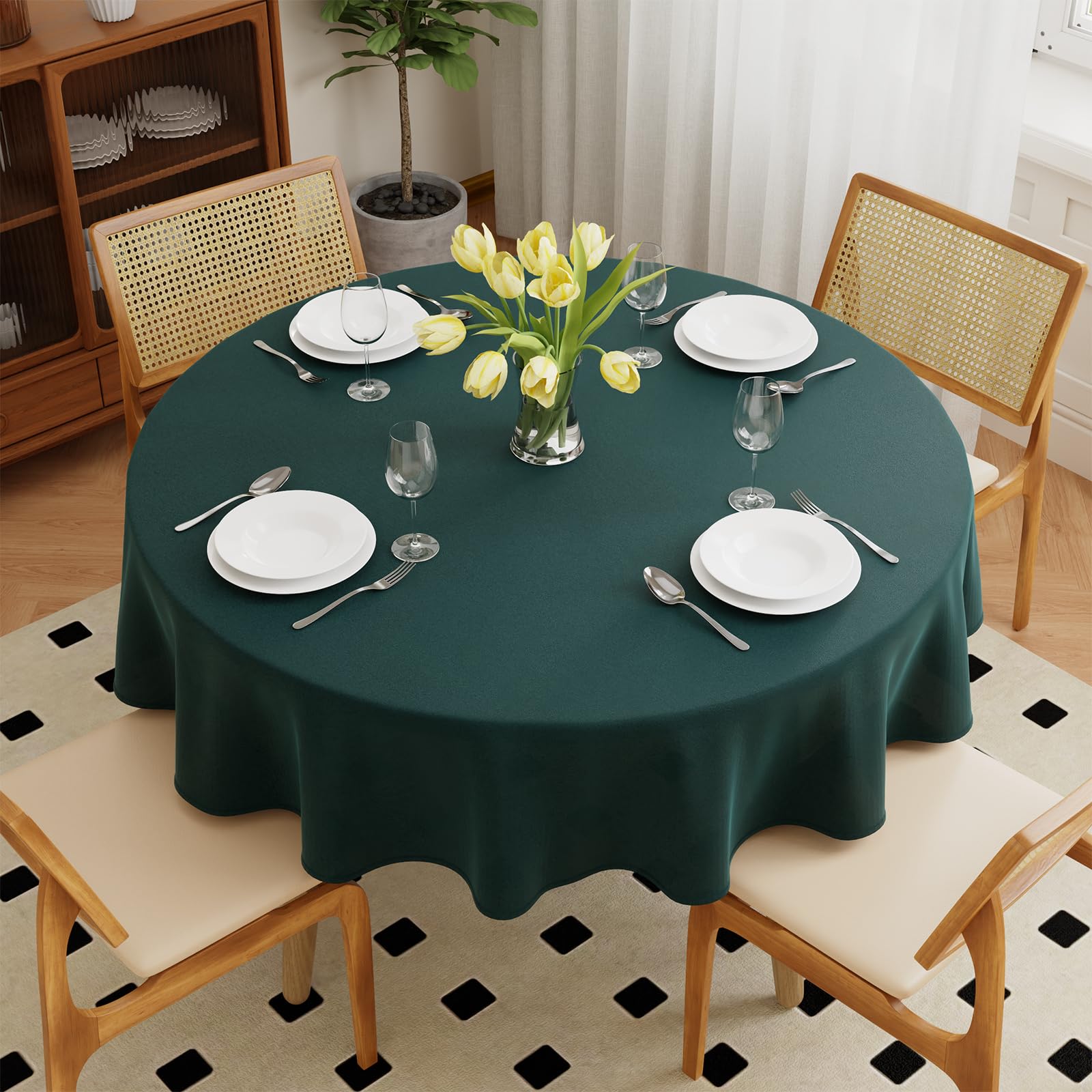 Zdada Hunter Green Round Polyester Tablecloth 72" Party Wedding Banquet Table Cloth Polyester Table Cover