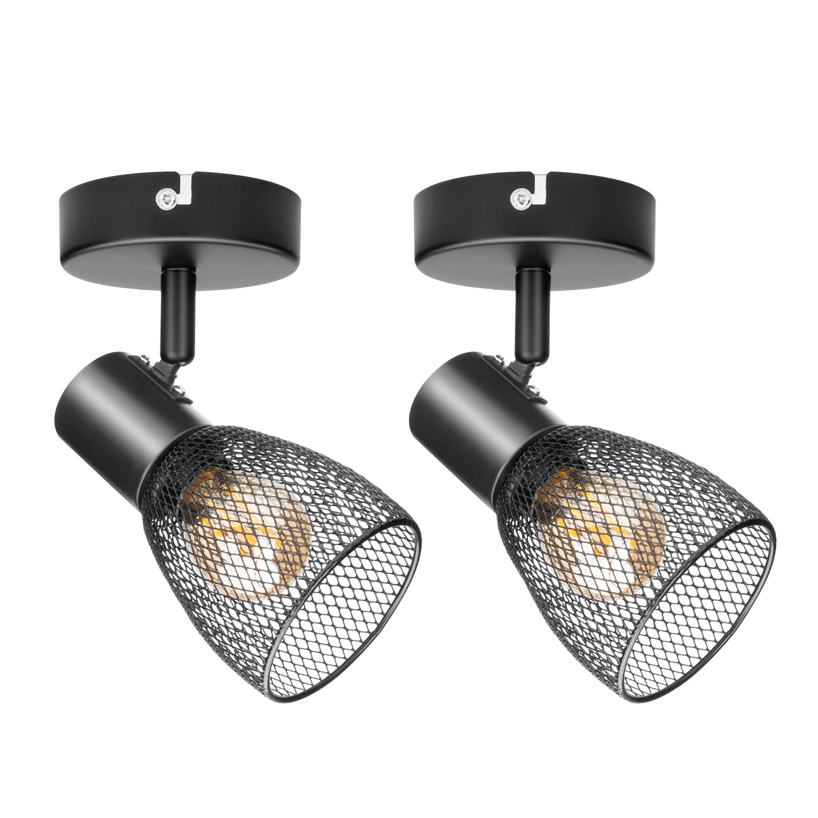 Dehobo Modern Matt Black Metal Spotlights, 2x60W E14, 350° Rotatable & 90° Tiltable, Rust Resistant, Indoor Use, Kitchen, Bedroom, Dining Room, Living Room, 9*11cm