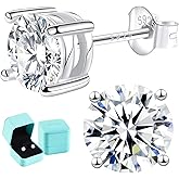 Moissanite Lab Created Diamond Earrings 0.6ctw-3.0ctw Solitaire Studs, D Color VVS1, Hypoallergenic 925 Sterling Silver, 14K White Gold Plated, Friction Back - Gift for Women & Men
