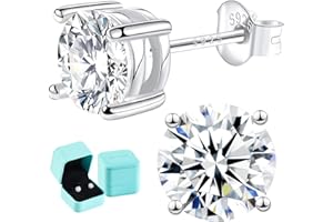 UGICMOON Moissanite Lab Created Diamond Earrings 0.6ctw-3.0ctw Solitaire Studs, D Color VVS1, Hypoallergenic 925 Sterling Silver, 14K White Gold Plated, Friction Back - Gift for Women & Men