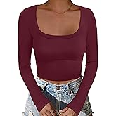 ANRABESS Women's Long Sleeve Square Neck Crop Top Ribbed Slim Fitted Basic Tee Layer Y2K Shirts Fall Fashion Outfits 2025
