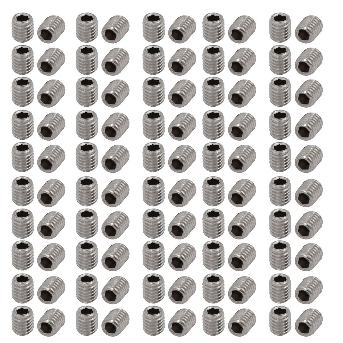 Sourcingmap M5x6mm Metric 304 Stainless Steel Hex Socket Set Flat Point Grub Screws Silver Tone for Towel Rack Door Knob 100pcs