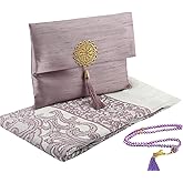 Prien Muslim Prayer Rug with Tasbih and Portable Bag, Muslim Gift for Women Men, Mubarak Islamic Box, Soft Mat Islam Gifts Set, Turkish Sajadah for Ramadan, Eid, Hajj, Travel, Pray (Lilac)