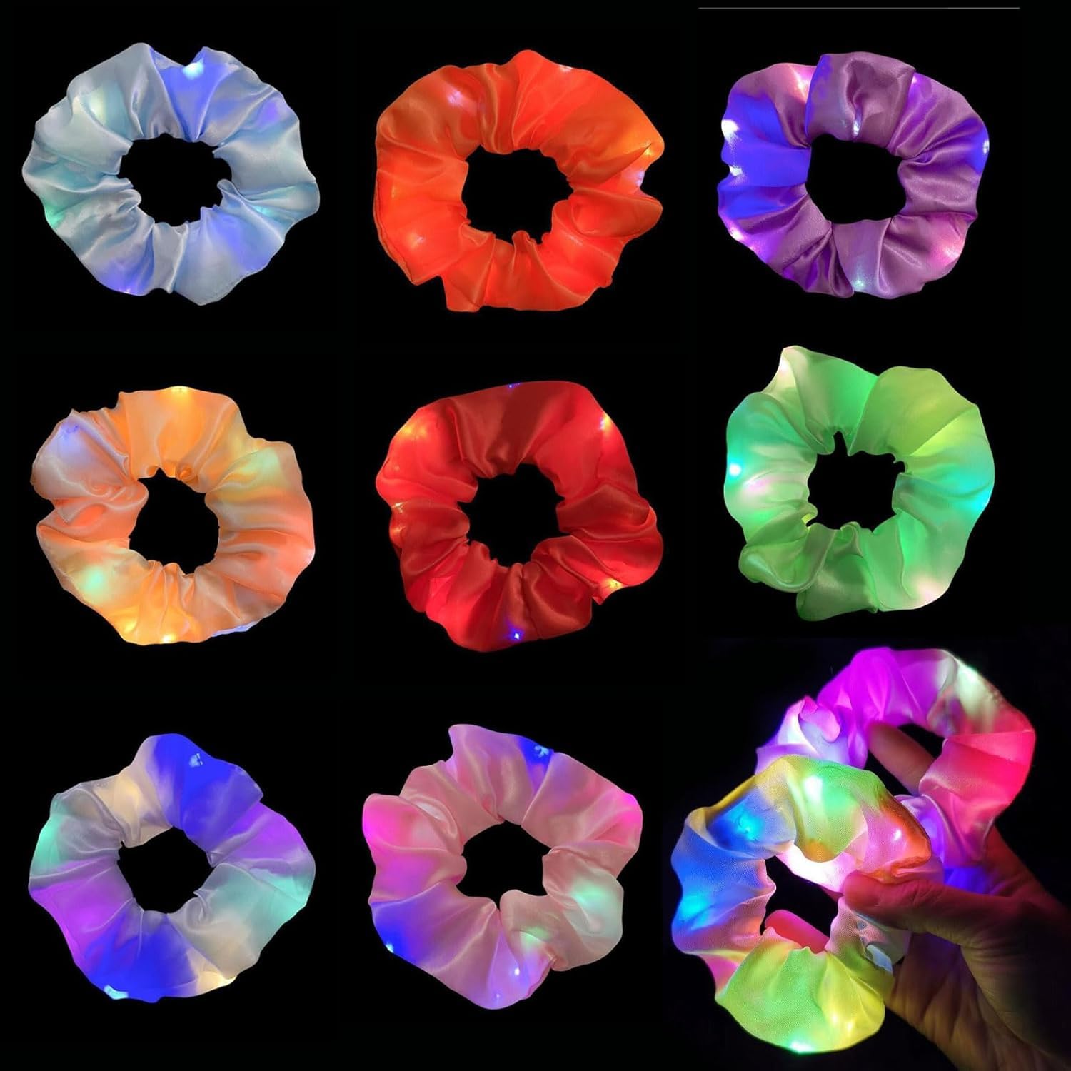 HENGBIRD 8 pieces luminous hair bands, LED hair accessories, hair bands, luminous hair bands, neon hair bands, Mallorca party accessories, hair accessories for women, girls, neon headwear, New Year