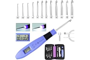 Zcvtbye 12 Size Counting Crochet Hooks Set, Light Up Crochet Hooks for Stitch & Row Counter, Lighted Crochet Needles Kit with Case (Blue, 12 Size)