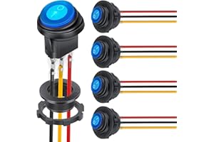 Nilight 5PCS Waterproof Round Rocker Switch w/Wiring Harness Switches Holder 12V 24V Blue LED Lighted On Off Toggle Shell SPST 3Pin for Switch Panel Car RV Trucks Marine Boats