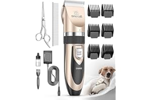 oneisall Dog Clipper Low Noise, Dog Grooming Kit with Rechargeable, Pet Shaver Cordless Electric Quiet Hair Clipper Set for Dogs Cats Pets（Gold）