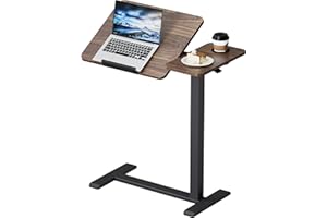 BIZUM BZIUM Overbed Bedside Table with Hidden Wheels, Adjustable Medical Tilt Top Hospital Bed Table Over The Bed, Rolling Desk Mobile Standing Desk for Hospital&Home Use (Walnut)