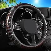 3D Massage Car Steering Wheel Cover,14.5-15 Inch Universal Brown Carbon Fibre Leather Covers Breathable Anti-Slip Odorless Steering Wheels Accessories for Men Women