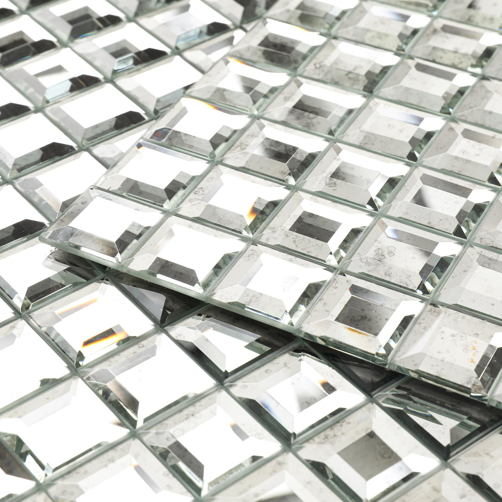 Photo 1 of Diflart Peel and Stick Mirror Glass Mosaic Tile, 1-1/5 Inch Light Antique Square, Crystal Diamond Mirror Tile Backsplash for Kitchen Bathroom Wall, Pack of 5 Sheets