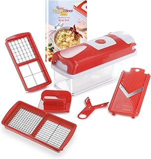 Genius Nicer Dicer Smart (6 Teile) in rot Obst- und Gemüseschneider - würfeln stifteln hobeln schneiden - inkl. Rezeptheft und rutschhemmenden Standfüßen
