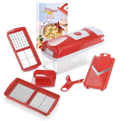 Genius Nicer Dicer Smart | 6 Teile | Obst- und Gemüseschneider | würfeln | stifteln | hobeln | schneiden | inkl. Rezeptheft |