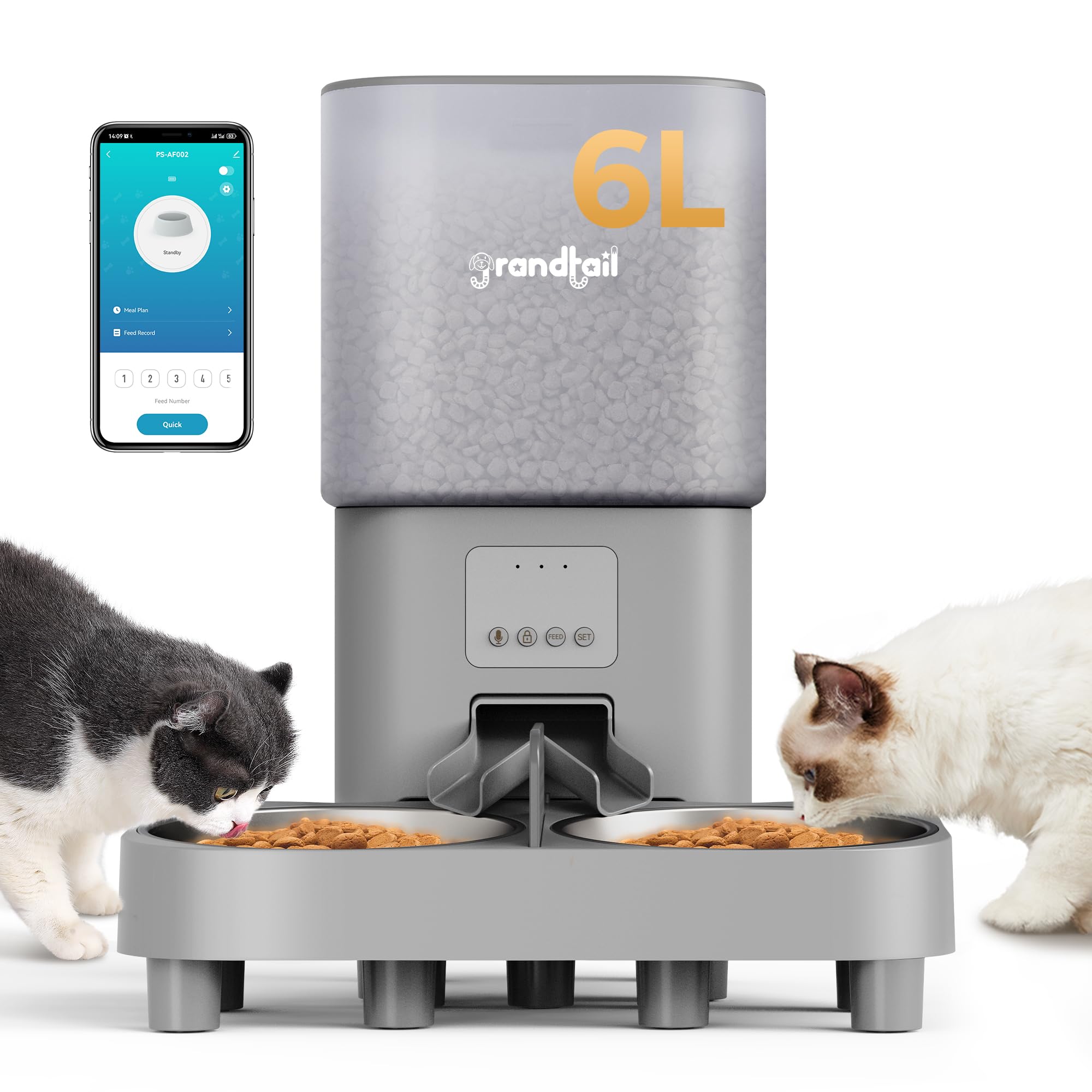 Photo 1 of Automatic Cat Feeder, WiFi Dog Food Dispenser with APP Control for 2 Cats & Dogs, 6L Elevated Timed Dog Feeder Programmable 1-10 Meals,10s Meal Call,Dual Power Supply, 2 Stainless Bowls