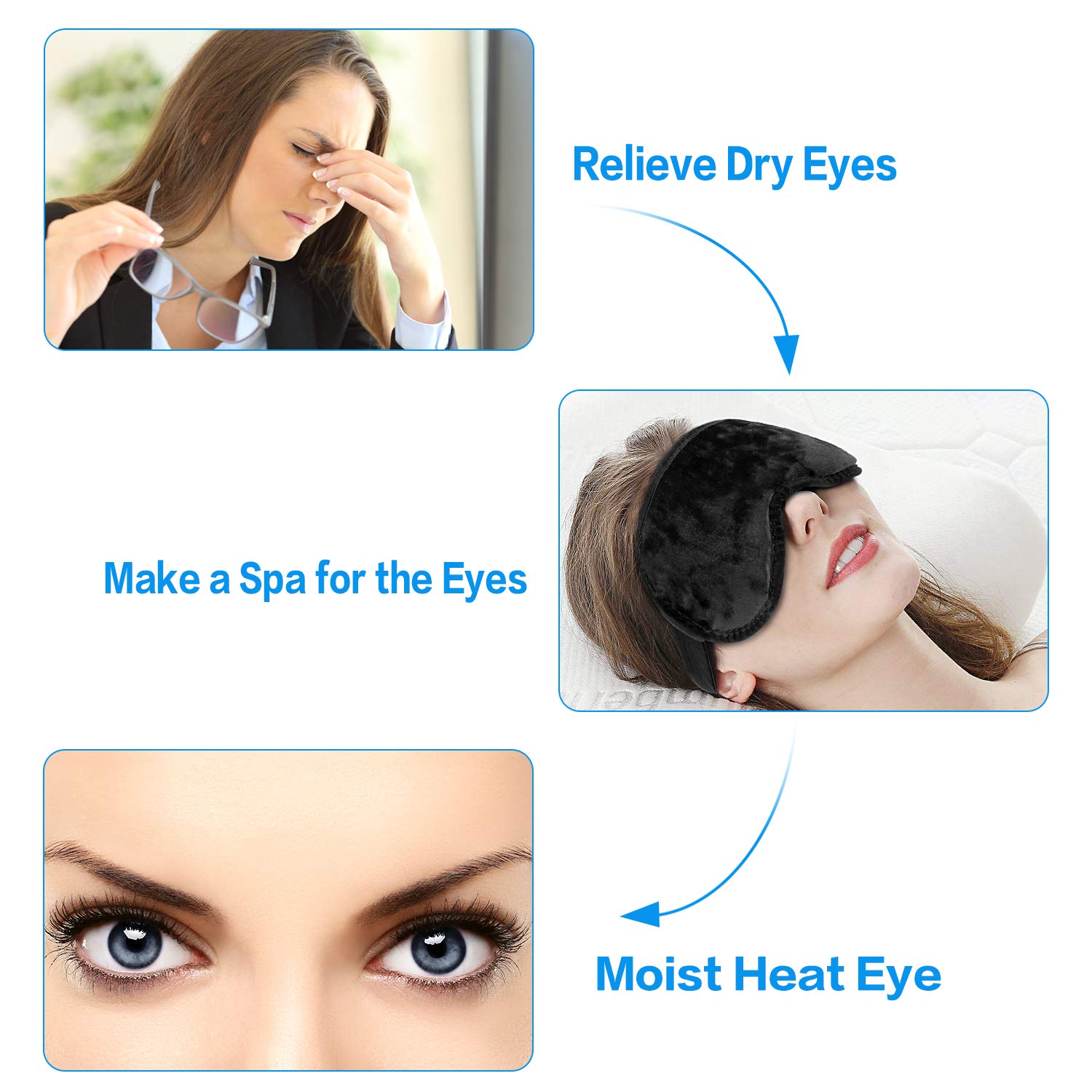 Hot Eye Mask for Dry Eyes Moist Heat Eye Compress (2 Packs), Topoint Dry Eye Mask with Flaxseed Cassia Seed Sleep Mask Healthy Therapies, Black Grey