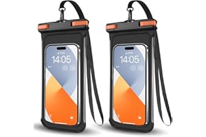 PEDVSTY 2 PCS Waterproof Phone Pouch, IPX8 Underwater Case for iPhone 15 14 13 Pro Max Plus, Galaxy S24 S23 Pixel 8a 7a Up to 8",Dry Bag for Beach Cruise Essentials, Black Orange