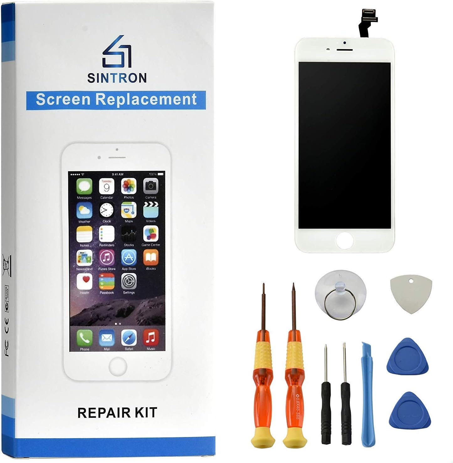 Sintron OEM LCD Screen Replacement - FOR iPhone 6 4.7" White LCD Display Touch Screen Digitizer Assembly Repair Replacement including Free Tools (For iPhone 6, White)