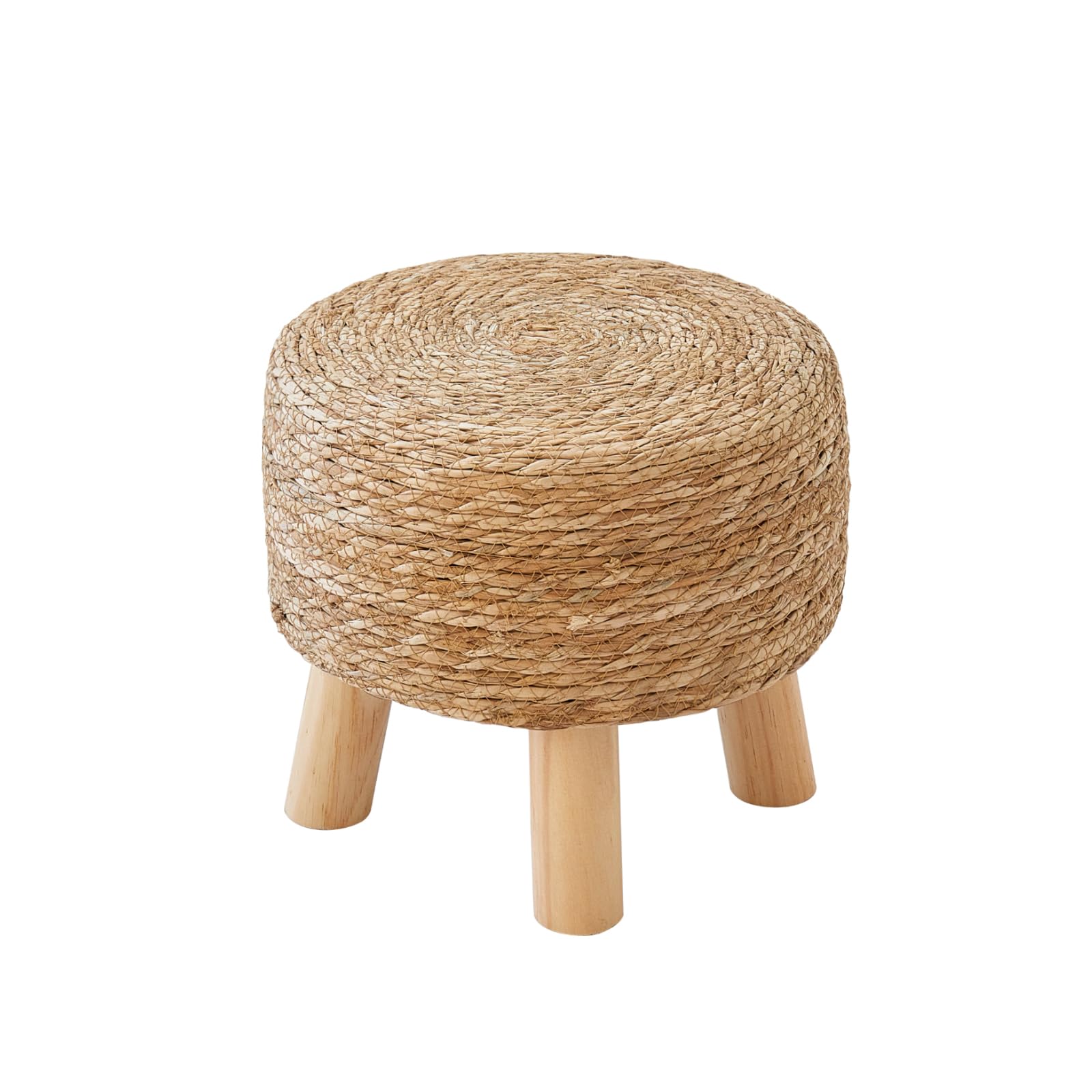 Photo 1 of ALeesing Round Ottoman Natural Seagrass Footstool, Round Footstool with 4 Wood Legs, Hand Woven Round Footstool Sofa Stool, Multifunctional Modern Dressing Stool, Sofa Side Table for Bedroom (Nature)