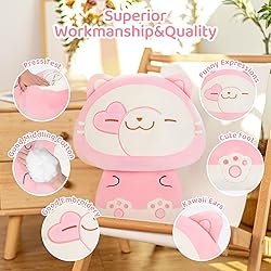Mewaii 14” Mushroom Plush, Cute Cat Plush Pillow