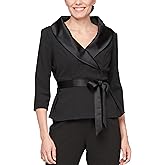 Alex Evenings Womens 3/4 Sleeve Tuxedo Top with Tie Waist, Formal Blouse (Petite and Regular Sizes)