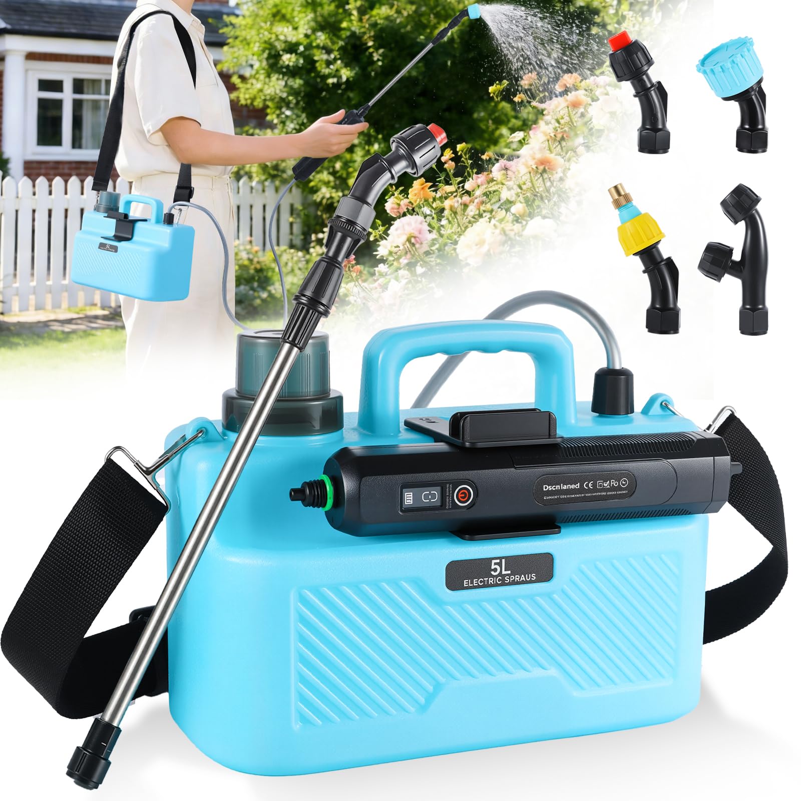 Photo 1 of 1.3 Gallon Electric Garden Sprayer, Battery Powered Sprayer with USB Rechargeable Handle, 4 Mist Nozzles, Retractable Wand, Lawn & Weed Chemical Sprayer