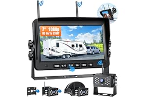 Feisike RV Backup Camera Wireless HD 1080P with 7'' DVR Monitor, Waterproof Back Up Camera Systems for Truck Trailer Camper, IR Night Vision 4 Channels RV Backup Camera Adapter for Furrion Pre-Wired