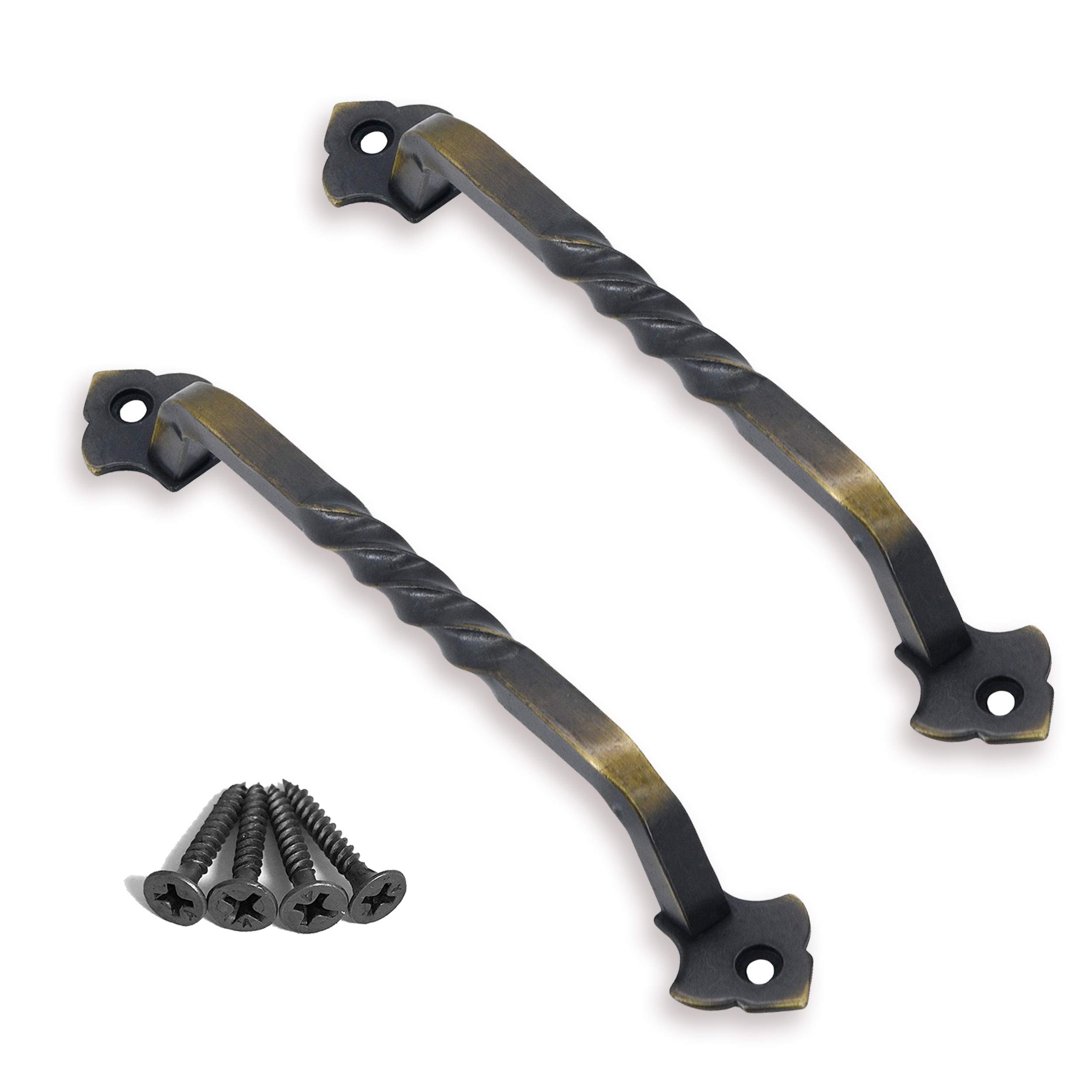 Ouvin 2 Pack Barn Door Pull Handle Hardware for Wooden Garden Gate Shed Cabinet Door (160mm/6inch Bronze)