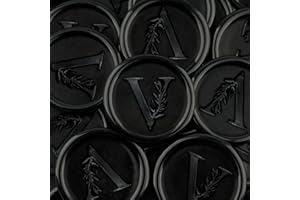 WADKOOTO 100Pcs Black Wax Seal Stickers Handmade Vintage Botanical Leaves Adhesive Letter Wax Stickers for Wedding Party Invitations, Envelope, Gift Wrap, Christmas(Initial V, Black Max)
