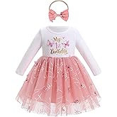 ODASDO Baby Girls First Birthday Outfit Cotton Long Sleeve Tulle Tutu Princess Dress with Bowknot Headband Set