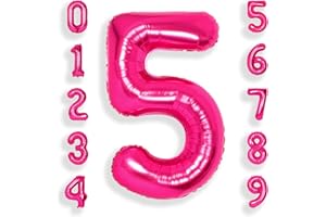 SUWEN 40 Inch Hot Pink Large 5 Number Balloons Big Foil Helium Number Balloons 0-9 Jumbo Happy 5th Mylar Birthday Party Decorations for Girl Anniversary Party Supplies