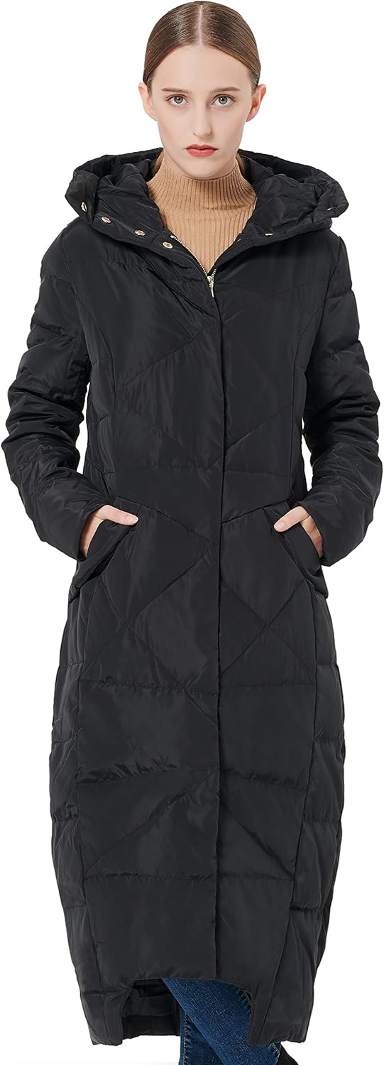 Orolay Women's Puffer Down Coat Winter Maxi Jacket with Hood: Clothing