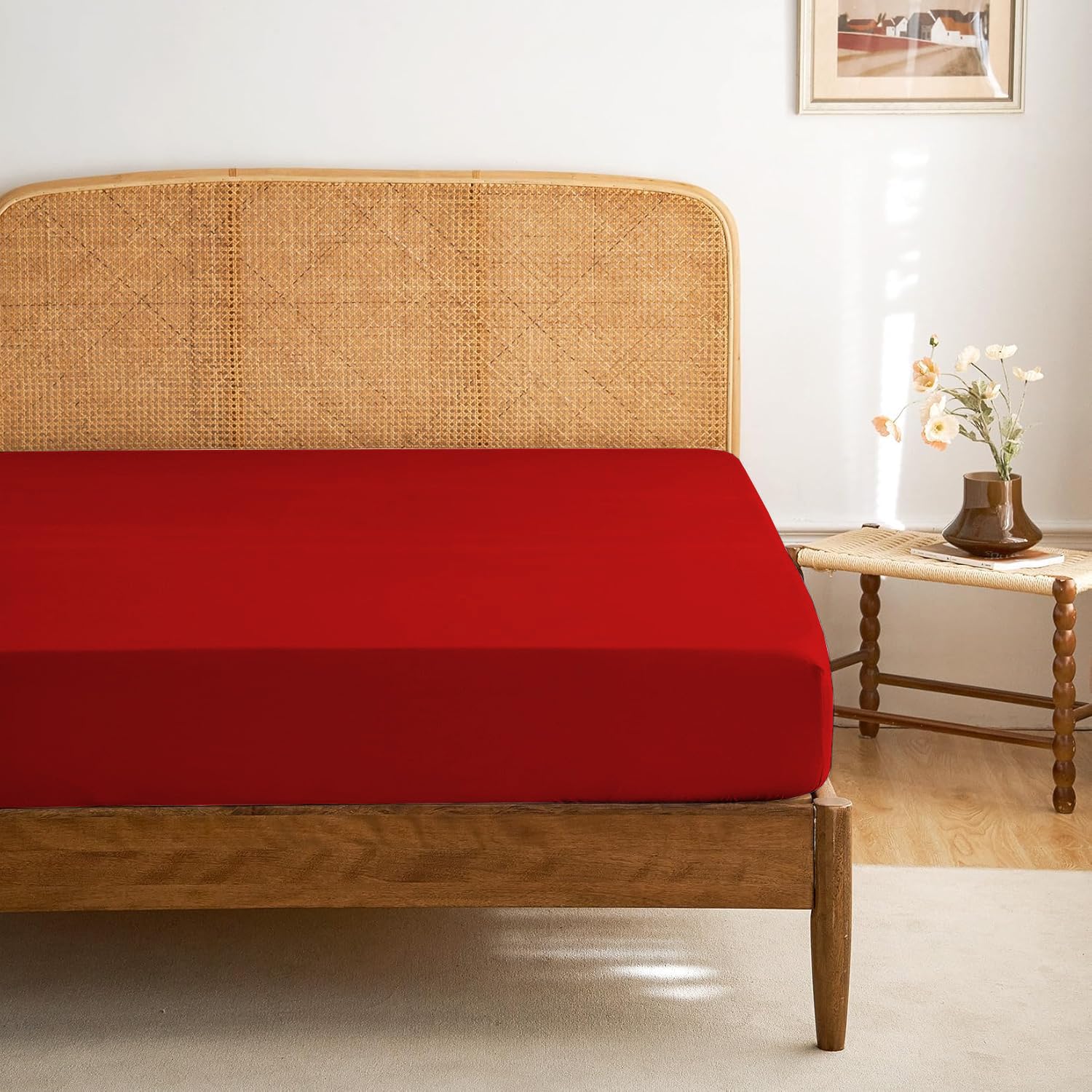 Funky Gadgets Fitted Sheets King Size Red Deep Pocket 10 Inch (25cm) 90 GSM Soft Brushed Microfiber Bed Sheets Easy Care Bottom Sheet (152 X 200cm) — image 1