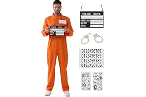 Spooktacular Creations Prisoner Costume Men, Orange Jumpsuit, Jail Inmate Accessories Set, Halloween Costumes for Men 2025