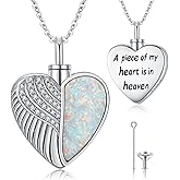 CHENGHONG Angel Wings Urn Necklace for Women Men 925 Sterling Silver Opal Angels Wing Heart Urn Pendant Necklace for Ashes Jewelry