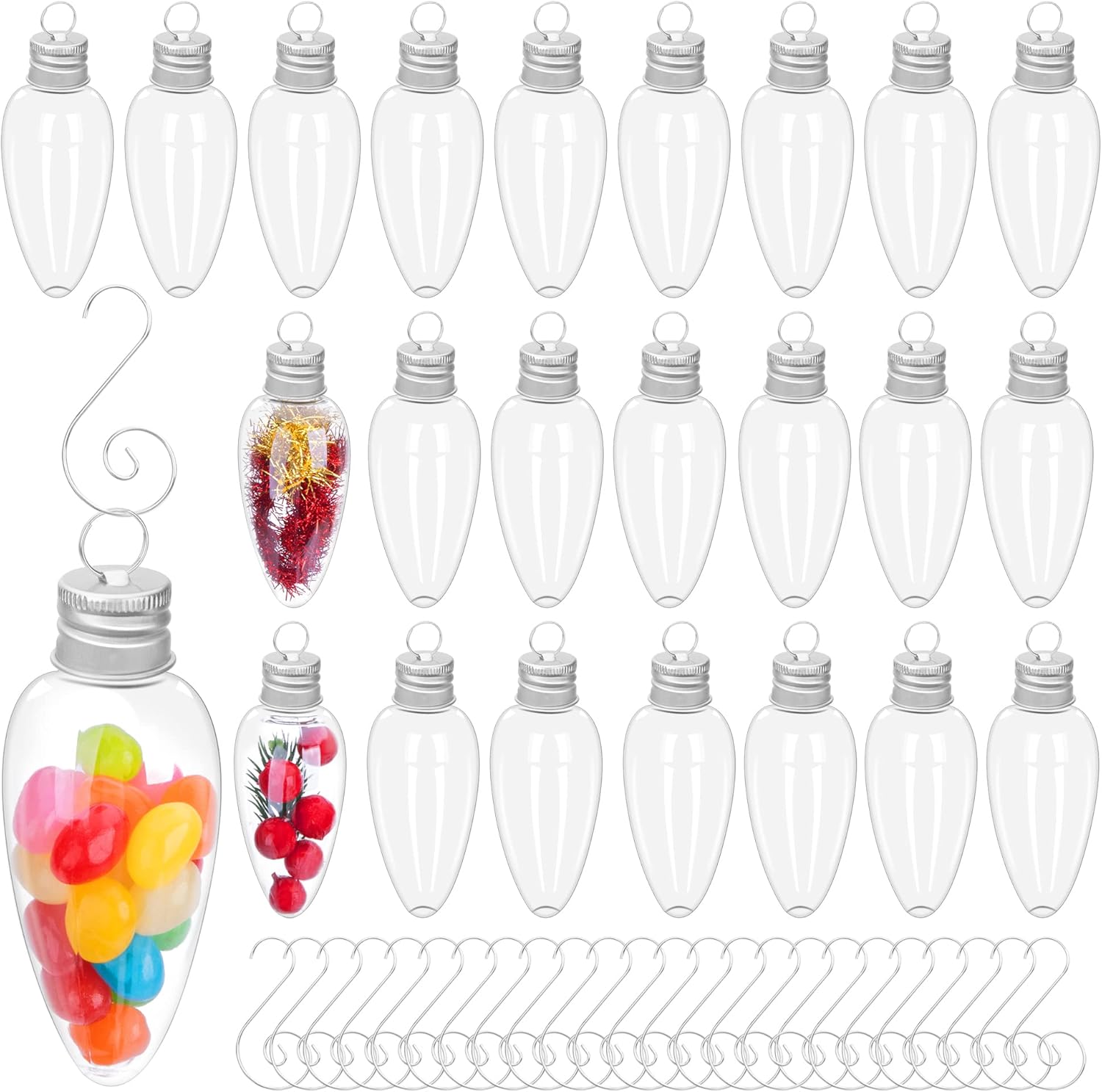 Ornaments - Watayo 24 PCS Christmas Booze Balls-Fillable Booze Tree Ornaments with S Hook-Light Bulb Ornaments for Crafts-Clear Plastic Xmas Ornaments Booze Ball for Xmas Home Party Decor