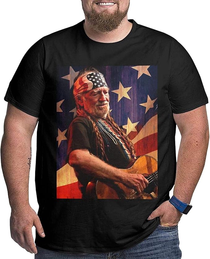 Yunmic Willie Nelson Shirts Men's Big Size Short Sleeve Cotton T Shirt