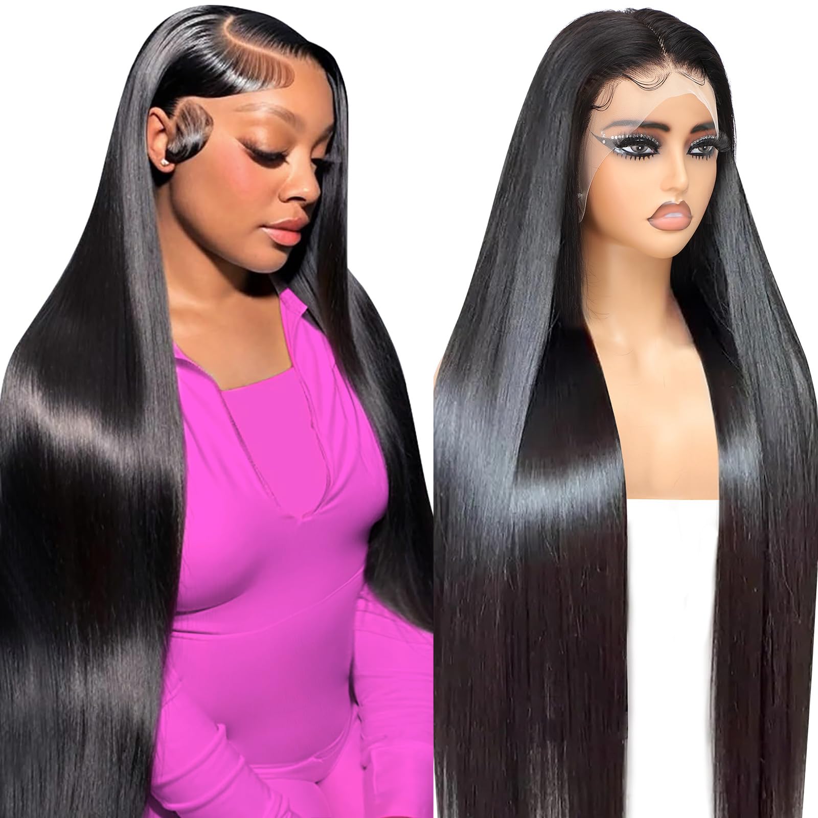 Beluck 220 Density Straight Human Hair Wig For Black Women, 13X6 Transparent HD Lace Front Wigs Human Hair Pre Plucked, Glueless Lace Front Wig 15A Brazilian Real Human Hair Lace Frontal Wigs 34 Inch