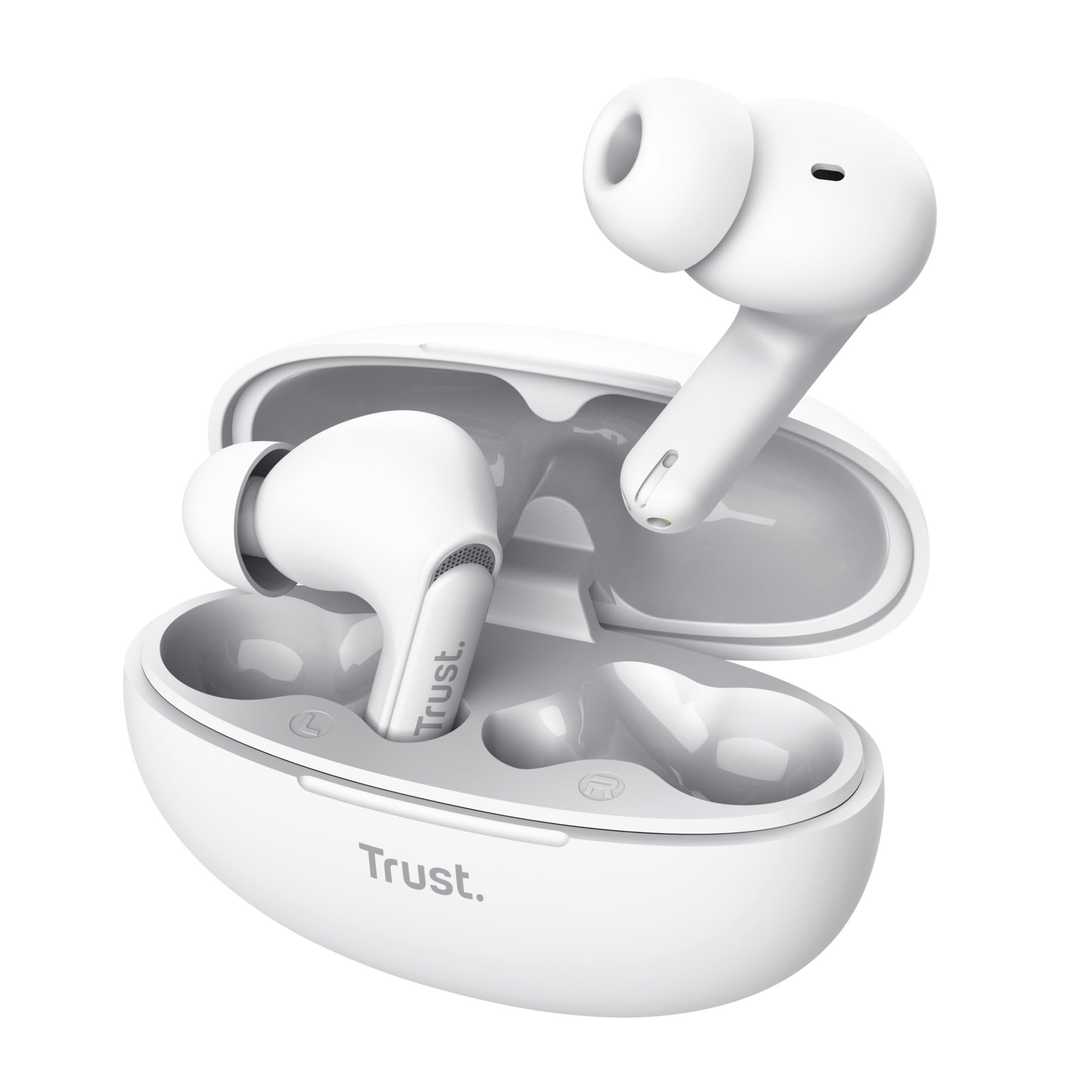 Trust Yavi Wireless Earbuds Bluetooth with ENC Noise Cancelling Microphones, 23 Hours Playtime, 35% Recycled Plastics, 3 Sizes of In-Ear Buds, Bluetooth Earphones iPhone Android iOS - White