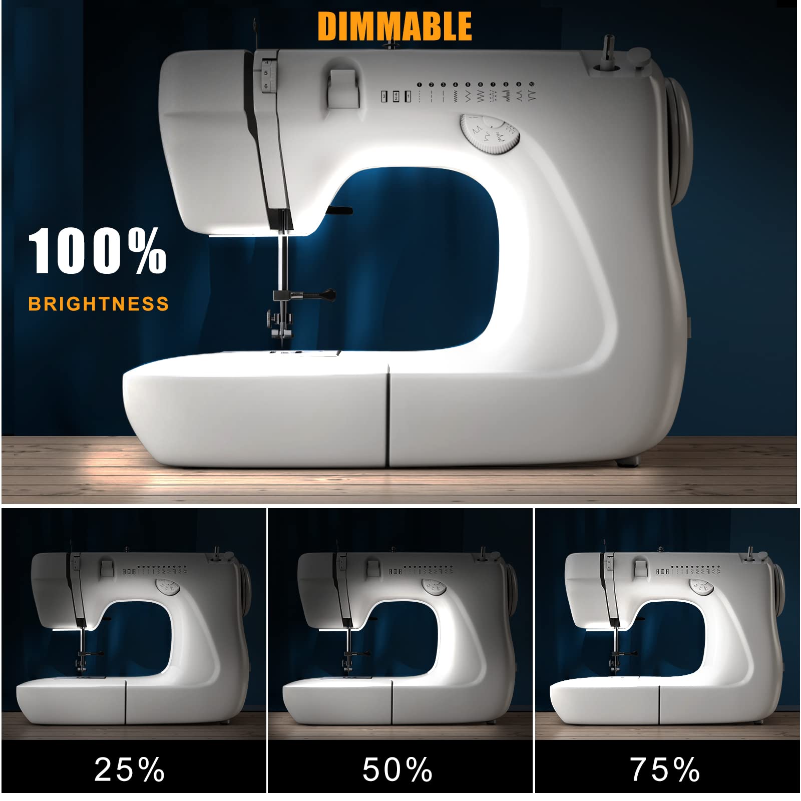 Bright COB Sewing Machine Light with Touch Dimmer, 6500K Dimmable Uniform Sewing Light Strip, 144 LEDs Cool White Sewing Light