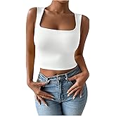 winkbay Women's Summer Square Neck Crop Tank Tops Sleeveless Fitted Going Out Tops Streetwear