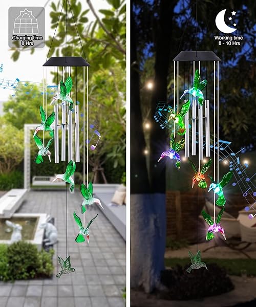 QEEMAN SOLAR WIND CHIMES FOR OUTSIDE: GARDEN DECOR YARD HOUSE PATIO OUTDOOR DECORATIONS MEMORIAL -CHRISTMAS HOUSEWARMING BIRTHDAY GIFTS FOR MOM WOMEN GRANDMA WIFE SISTER