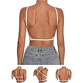 OYOANGLE Women's Low Back Bras with Padded Removeable Wirefree Seamless Bra Backless Multiway Straps Convertible Bra